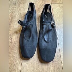 Zara Elegant Black Buckle Flats